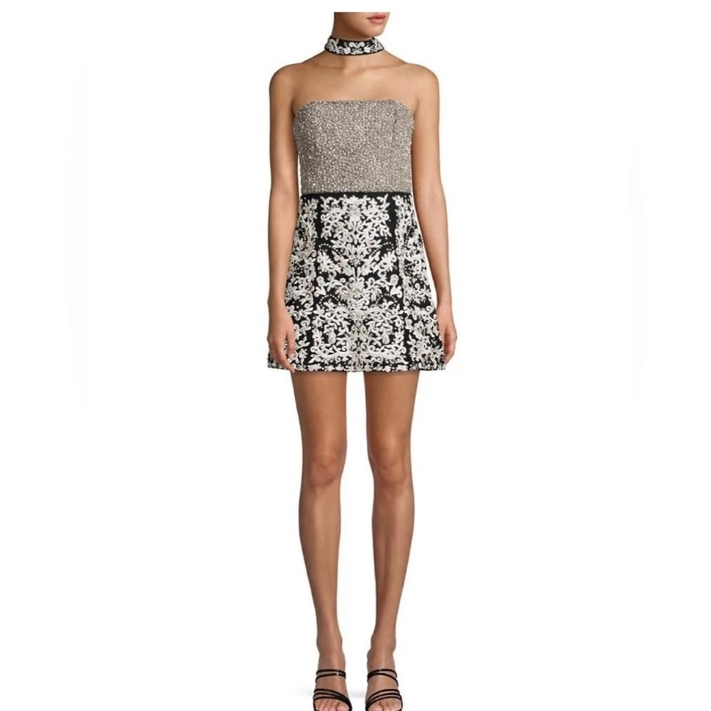 Alice + Olivia Paige Strapless Embroidered Mini Dress